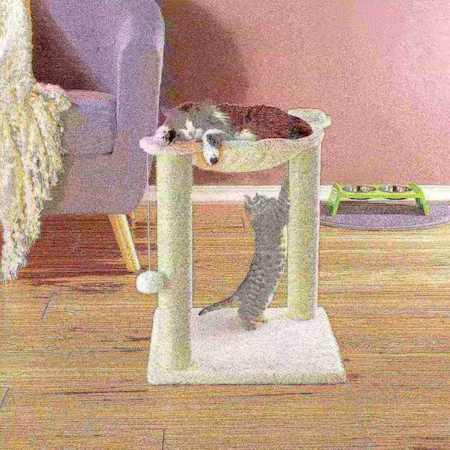 PET ADOBE Cat tree and Scratcher with 2 Sisal Post, Bed and Interactive Toy Play for Cats/Kitten |15.75-inch 408946VOD